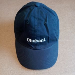 Chobani Logo Baseball Hat Cap Adjustable Strap Black & White Cotton Canvas.